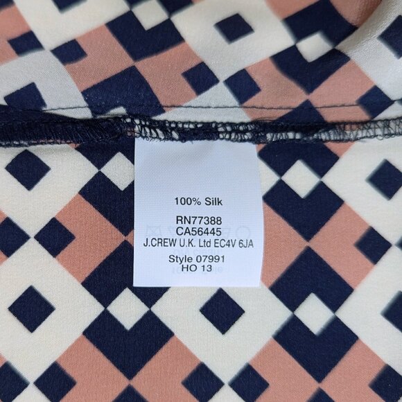 NWT J.Crew Tipped Silk Tee in Diamond Tile Print Size 4 - Picture 7 of 8